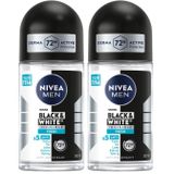 NIVEA MEN Erkek Roll On Deodorant Black&White Invisible Fresh 50 ml,72 Saat Anti-perspirant Terleme ve Ter Kokusuna Karşı Koruma,Giysilerde Leke Karşıtı,Erkeksi Koku,Etil Alkol İçermez (2 paketi)