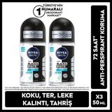 Nivea MEN Erkek Roll-on Deodorant Black&White Invisible Fresh 50ml, 72 Saat Anti-perspirant Koruma, X2 Adet