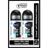 NIVEA MEN Erkek Roll-on Deodorant Black&White Invisible Fresh 50ml, 72 Saat Anti-perspirant Koruma, X2Adet