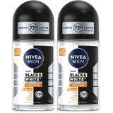 NIVEA Men Erkek Roll On Deodorant Black&White Invisible Güçlü Etki 50 ml,72 Saat Anti-perspirant Koruma (2 paketi)