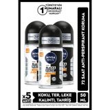 NIVEA MEN Erkek Roll-on Deodorant Black&White Invisible Güçlü Etki 50ml, 72 Saat Ter Koruması, X3 Adet
