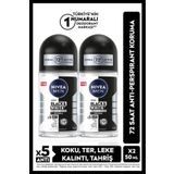 NIVEA MEN Erkek Roll-on Deodorant Black&White Invisible Original 50ml, 72 Saat Anti-perspirant, X2 Adet