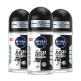 NIVEA MEN Erkek Roll-on Deodorant Black&White Invisible Original 50ml, 72 Saat Anti-perspirant, X3 AdetSet P09753