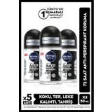 NIVEA MEN Erkek Roll-on Deodorant Black&white Original 50ml, 72 Saat Koruma, X3 Adet
