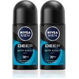 NIVEA Men Erkek Roll-on Deodorant Deep Dimension Beat 50ml, 72 Saat Anti-perspirant Ter Koruması (2 paketi)