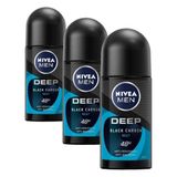 NIVEA Men Erkek Roll-on Deodorant Deep Dimension Beat 50ml, 72 Saat Anti-perspirant Ter Koruması (3 paketi)