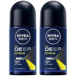 NIVEA MEN Erkek Roll-on Deodorant Deep Extreme 50ml, 72 Saat Anti-perspirant Ter Koruma, Yeni Enerji (2 paketi)
