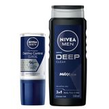 NIVEA MEN Erkek Roll-on Deodorant Derma Control Clinical 50ml, Deep Dimension Duş Jeli 500ml, Damat Bohçası