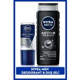 Nivea MEN Erkek Roll-on Deodorant Derma Control Clinical 50ml ve MEN Active Clean Erkek Duş Jeli 500ml