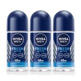 NIVEA MEN Erkek Roll-on Deodorant Fresh Active 50ml, 48 Saat Koruma, X3 Adet P10103