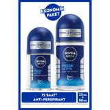NIVEA MEN Erkek Roll-on Deodorant Fresh Active 50ml ve Mini Roll-on 25ml, Seyahat Boyu, 72 Saat Koruma
