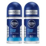 NIVEA MEN Erkek Roll On Deodorant Fresh Active 50ml,Terlemeye Karşı 72 Saat Deodorant Koruması,X2 Adet, Avantajlı Paket