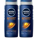 NIVEA MEN Erkek Sports Duş Jeli, 500 ml, 3ü 1 Arada Kullanım, Vücut, Yüz ve Saç, 24 Saat Ferahlık, Enerji Veren Koku (2 paketi)