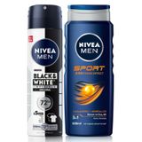 NIVEA MEN Erkek Sports Duş Jeli, 500 ml + NIVEA MEN Erkek Sprey Deodorant Black&White Invisible Original 150 ml