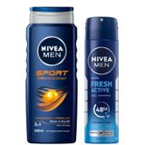 NIVEA MEN Erkek Sports Duş Jeli, 500 ml+ NIVEA MEN Erkek Sprey Deodorant Fresh Active 150 ml