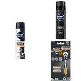 NIVEA Men Erkek Sprey Deodorant Black & White Invisible 72 Saat Anti-perspirant Koruma 150ml + Tıraş Jeli Deep Dimension 200ml + BIC Hybrid 5 Flex Erkek Tıraş Bıçağı 1 Sap ve 2 Yedek Başlık (5 Bıçak)