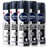 NIVEA MEN Erkek Sprey Deodorant Black & White Invisible Original 150ml, 72 Saat Anti-Perspirant, X5 Adet
