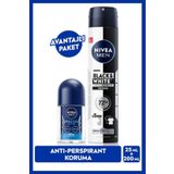 NIVEA Men Erkek Sprey Deodorant Black & White Invisible Original 200ml Ve Fresh Active Mini Roll-on 25
