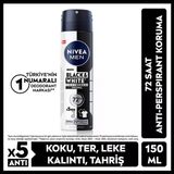 Nivea Men Erkek Sprey Deodorant Black&White 72 Saat Anti-Perspirant Insible Original 150 Ml 5 Adet