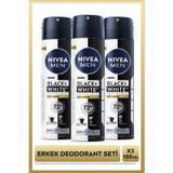 NIVEA MEN Erkek Sprey Deodorant Black&White Epic Night 150ml, 72 Saat Terleme Karşıtı, Alkolsüz, X3 Adet