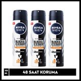 NIVEA Men Erkek Sprey Deodorant Black&White Invisible 150 ml x3 Adet Güçlü Etki 48 Saat Koruma