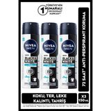 NIVEA MEN Erkek Sprey Deodorant Black&White Invisible Fresh 150ml, Alkolsüz, X3 Adet