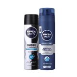 NIVEA Men Erkek Sprey Deodorant Black&White Invisible Fresh 48 Saat Anti-perspirant Koruma 150ml ve NIVEA Men Protect&Care Tıraş Jeli 200ml, Kuru Ciltler İçin, Pürüzsüz Tıraş