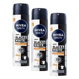 NIVEA MEN Erkek Sprey Deodorant Black&White Invisible Güçlü Etki 150 ml, 72Saat Anti Perspirant Koruma,Kıyafetlerde Leke Karşıtı (3 paketi)