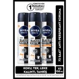 NIVEA MEN Erkek Sprey Deodorant Black&White Invisible Güçlü Etki 150ml, 72 Saat Ter Kokusu Karşıtı,X3 Adet