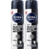 NIVEA MEN Erkek Sprey Deodorant Black&White Invisible Original 150 ml, 72 Saat Anti-perspirant Koruma, Avantajlı Paket,X2 Adet