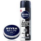 NIVEA MEN Erkek Sprey Deodorant Black&White Invisible Original 150 ml + NIVEA MEN Erkek Bakım Kremi 75 ml