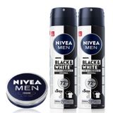 NIVEA MEN Erkek Sprey Deodorant Black&White Invisible Original 150 mlx2 + NIVEA MEN Erkek Nemlendirici Bakım Kremi 30 ml