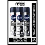 NIVEA MEN Erkek Sprey Deodorant Black&White Invisible Original 150ml, 72 Saat Ter Koruma, Alkolsüz, X3Adet
