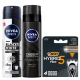 NIVEA MEN Erkek Sprey Deodorant Black&White Invisible Original 150ml + Tıraş Jeli Deep Dimension 200ml + BIC Hybrid 5 Flex 4'lü Yedek Tıraş Bıçağı Kartuşu (5 Bıçak)