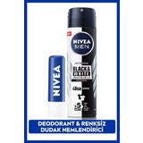 Nivea MEN Erkek Sprey Deodorant Black&White Invisible Original 150ml ve Original Care Renksiz Dudak Kremi