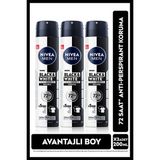 Nivea MEN Erkek Sprey Deodorant Black&White Invisible Original 200ml, 72 Saat Anti-perspirant, X3 Adet