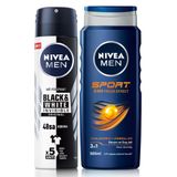 Nivea MEN Erkek Sprey Deodorant Black&White Invisible Original ve MEN Sport Erkek Duş Jeli 500ml