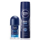 NIVEA MEN Erkek Sprey Deodorant Cool Kick Fresh 150ml ve Mini Roll-on Fresh Active 25ml
