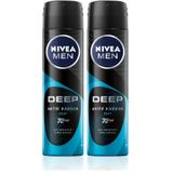 NIVEA Men Erkek Sprey Deodorant Deep Beat 150ml, 72 Saat Anti-Perspirant Koruma (2 paketi)