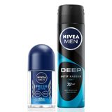 Nivea MEN Erkek Sprey Deodorant Deep Beat 150ml ve Mini Roll-on Fresh Active 25ml Set, Ter Karşıtı Koruma