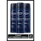NIVEA MEN Erkek Sprey Deodorant Deep Darkwood 150ml, 72 Saat Anti Perspirant Koruma, X3 Adet