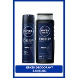 NIVEA MEN Erkek Sprey Deodorant Deep Darkwood 150ml ve Deep Clean Duş Jeli 500ml, Bakım Seti