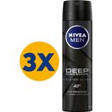 Nivea Men Erkek Sprey Deodorant Deep Dimension 150 mlx3Adet,48 Saat Anti-Perspirant Koruma