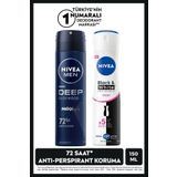 Nıvea Men Erkek Sprey Deodorant Deep Dimension 150Ml Ve Kadın Sprey Deodorant Black&White Invisible Clear
