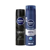 NIVEA Men Erkek Sprey Deodorant Deep Dimension 48 Saat Anti-perspirant Koruma 150ml ve NIVEA Men Protect&Care Tıraş Jeli 200ml, Kuru Ciltler İçin, Pürüzsüz Tıraş