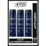 NIVEA MEN Erkek Sprey Deodorant Deep Dimension Aktif Karbon 150ml, 72 Saat Anti-perspirant Koruma, X3 Adet