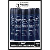 NIVEA MEN Erkek Sprey Deodorant Deep Dimension Aktif Karbon 150ml, 72 Saat Anti-perspirant Koruma, X5 Adet P05169