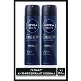 NIVEA Men Erkek Sprey Deodorant Deep Dimension Aktif Karbon 150ml, 72 Saat Anti-perspirant, X2 Adet