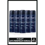 NIVEA MEN Erkek Sprey Deodorant Deep Dimension Darkwood 150ml, 72 Saat Anti-perspirant Ter Koruması,X5Adet