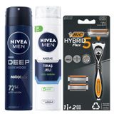 NIVEA MEN Erkek Sprey Deodorant Deep Dimension Darkwood 150ml + Tıraş Jeli 200 ml + BIC Hybrid 5 Flex Erkek Tıraş Bıçağı 1 Sap ve 2 Yedek Başlık (5 Bıçak)